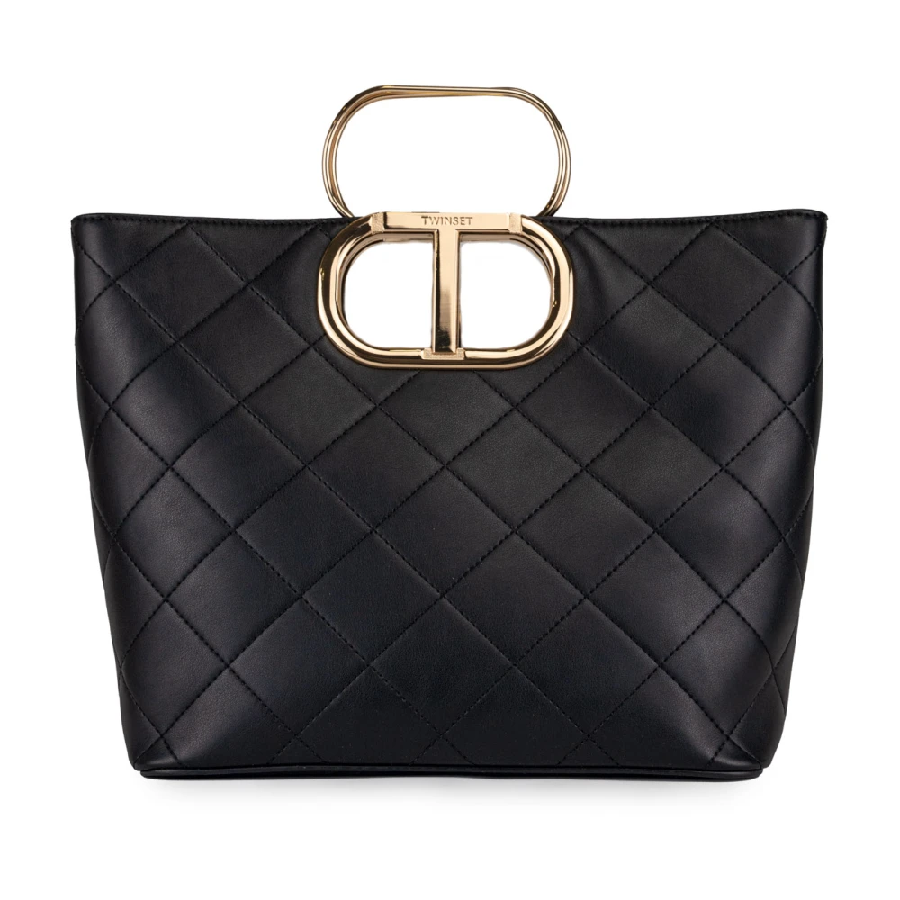 Twinset Gewatteerde Zwarte Handtas met Metalen T-handvat Black Dames