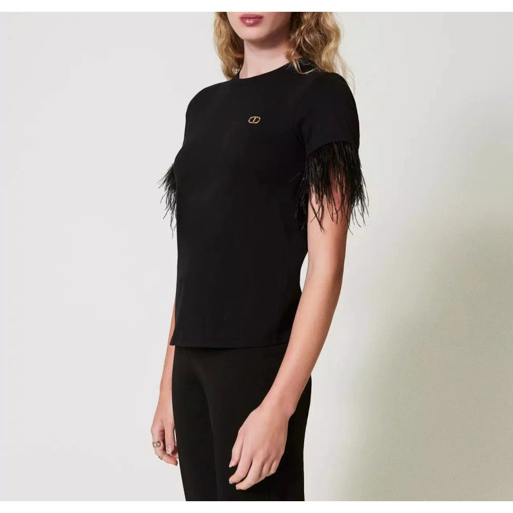 Twinset Logo Ovaal Veer T-Shirt Black Dames