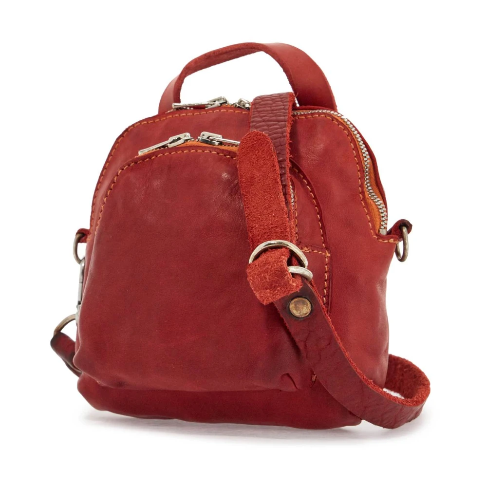 Guidi Rode Leren Mini Rugzak met Verstelbare Band Red Heren