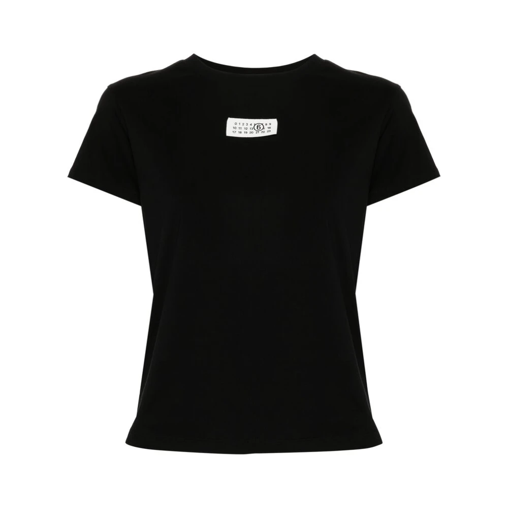 MM6 Maison Margiela Zwarte katoenen jersey T-shirt met ronde hals Black Dames