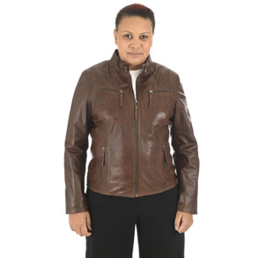 La Canadienne Bruin Leren Comfort Blouson Jas Brown Dames