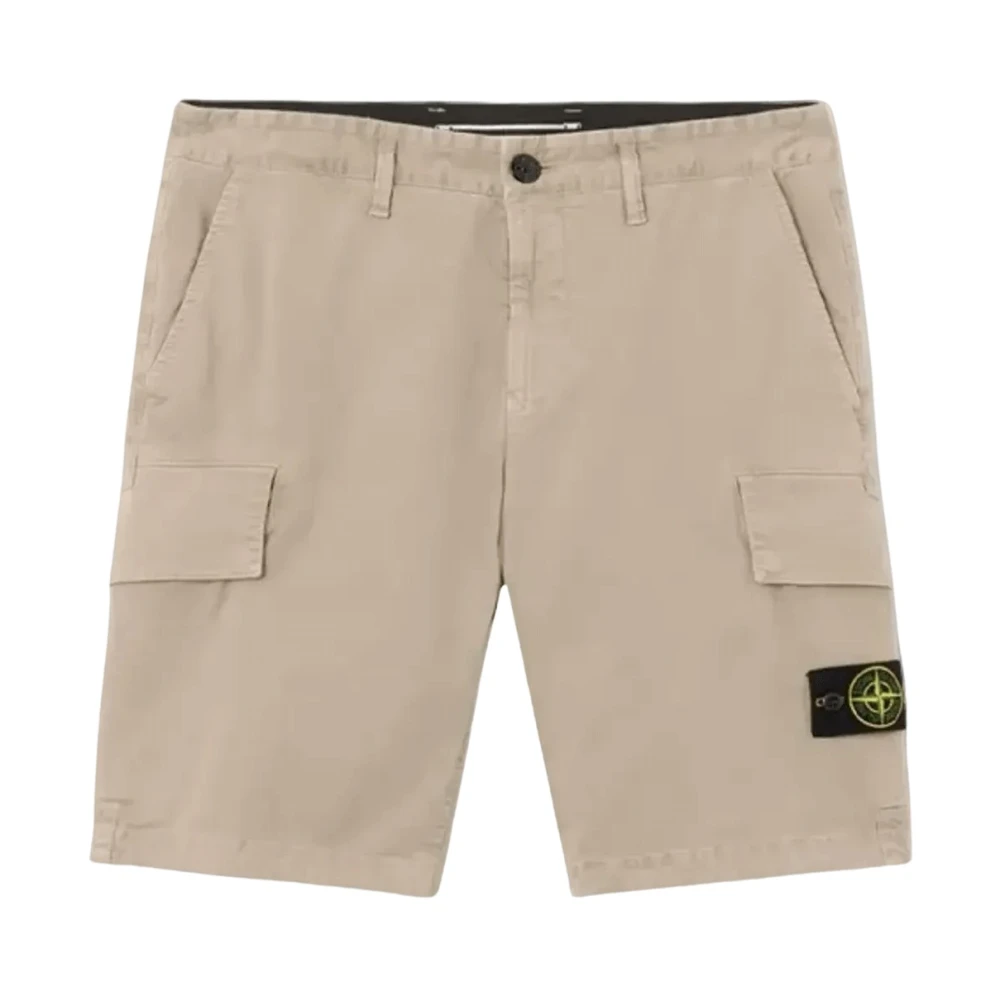 Stone Island Beige Cotton Stretch Broken Twill Shorts - Male - Casual Shorts - W32 - Shorts