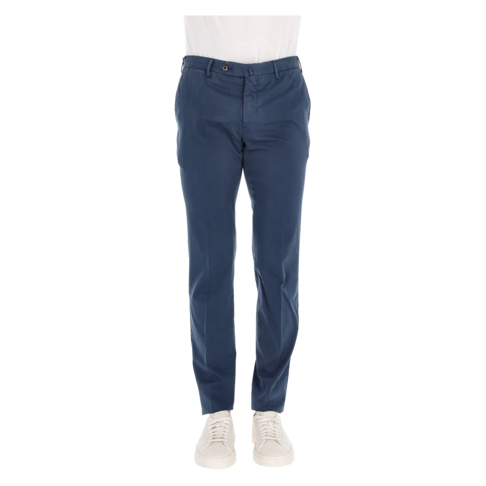 Pt Torino Men's Blue Chinos, L, Pantalone In Cotone-Seta Super Slim Fit