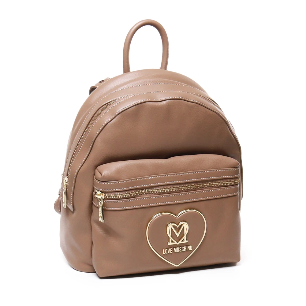 Love Moschino Taupe Leren Rugzak met Ritssluiting Beige Dames