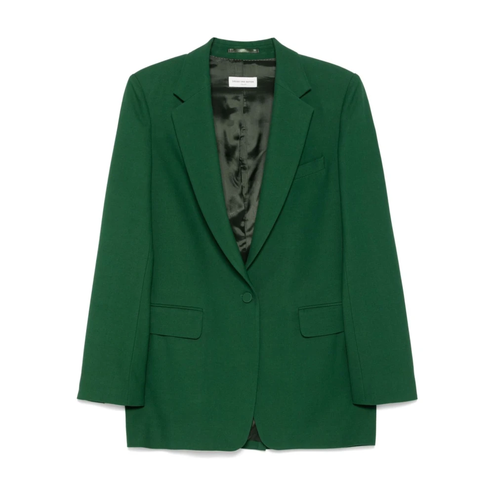 Dries Van Noten Wollen Single-Breasted Jas Green Dames