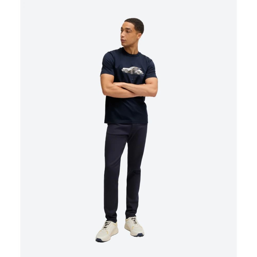 Hugo Boss Gemerceriseerd katoenen T-shirt met Porsche-logo Blue Heren