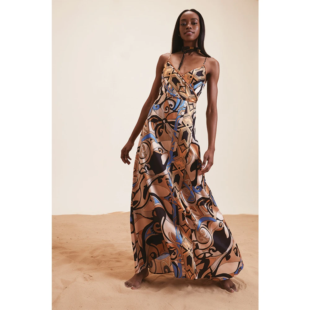 Nenette Lange jurk met sjaalprint Multicolor Dames