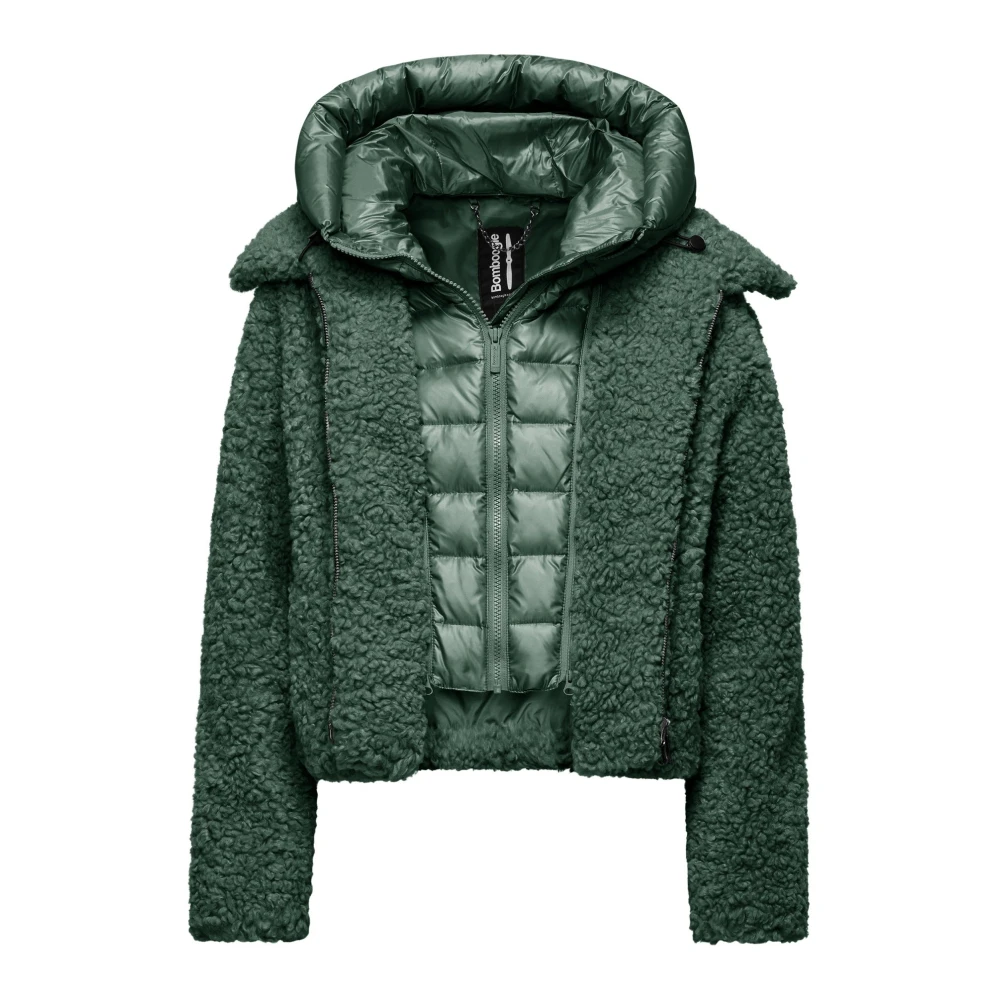 BomBoogie Gekrulde Sherpa Fleece Hoodie Jas Green Dames