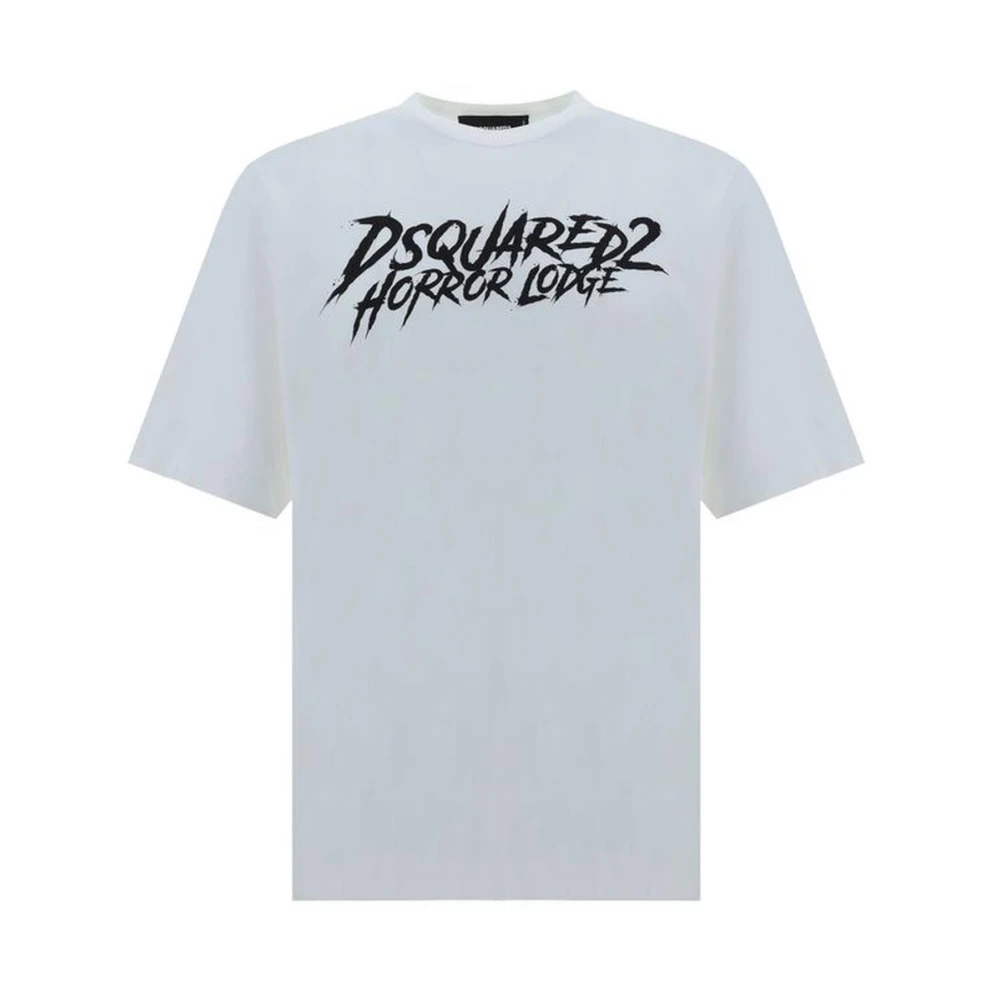 Dsquared2 Monogram Katoenen T-shirt met Geribbelde Ronde Hals White Heren