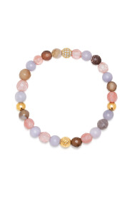 Women's Wristband with Lace Agate, Crystal, Agate and Gold Bead