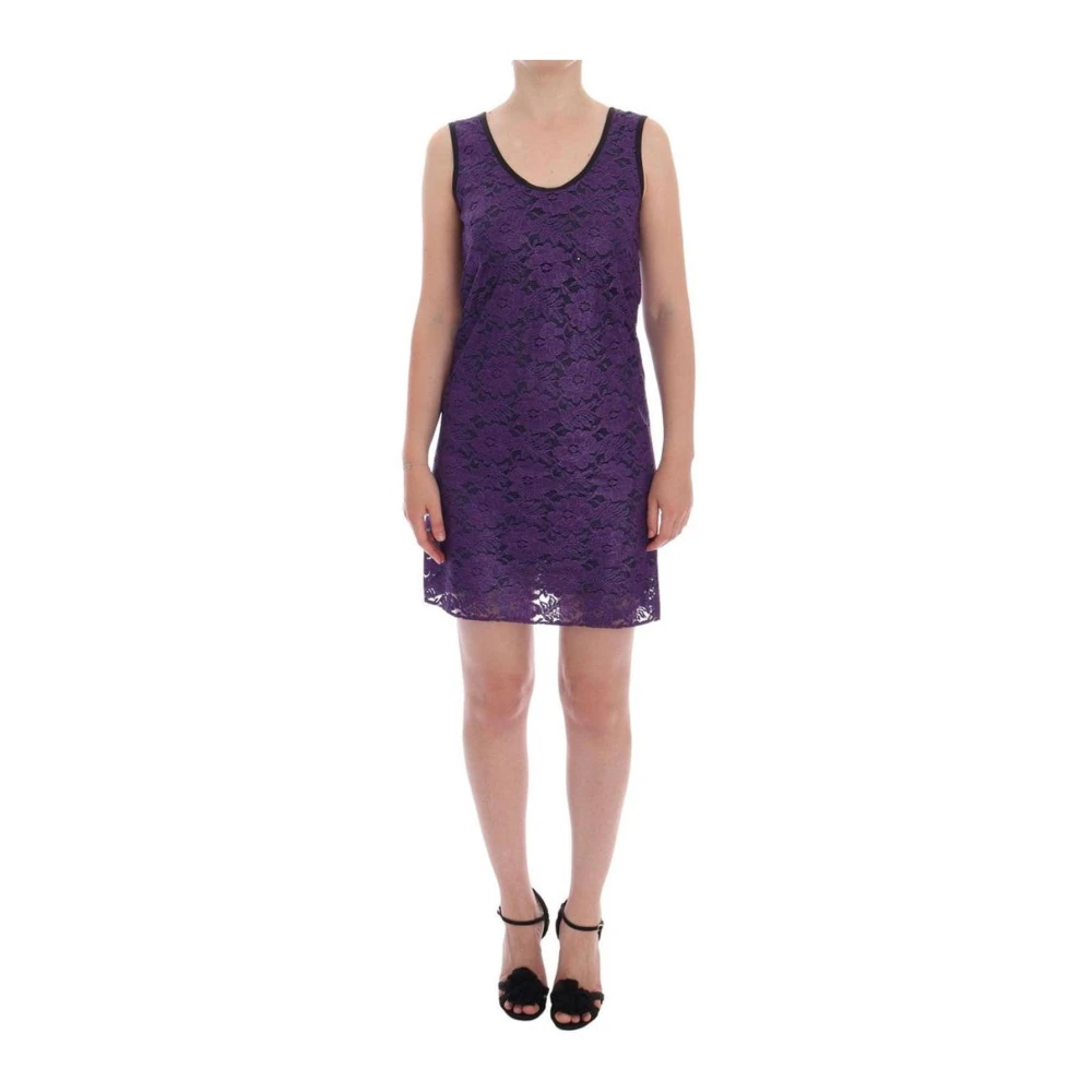 Dolce & Gabbana Paarse Kant Mini Jurk Purple Dames