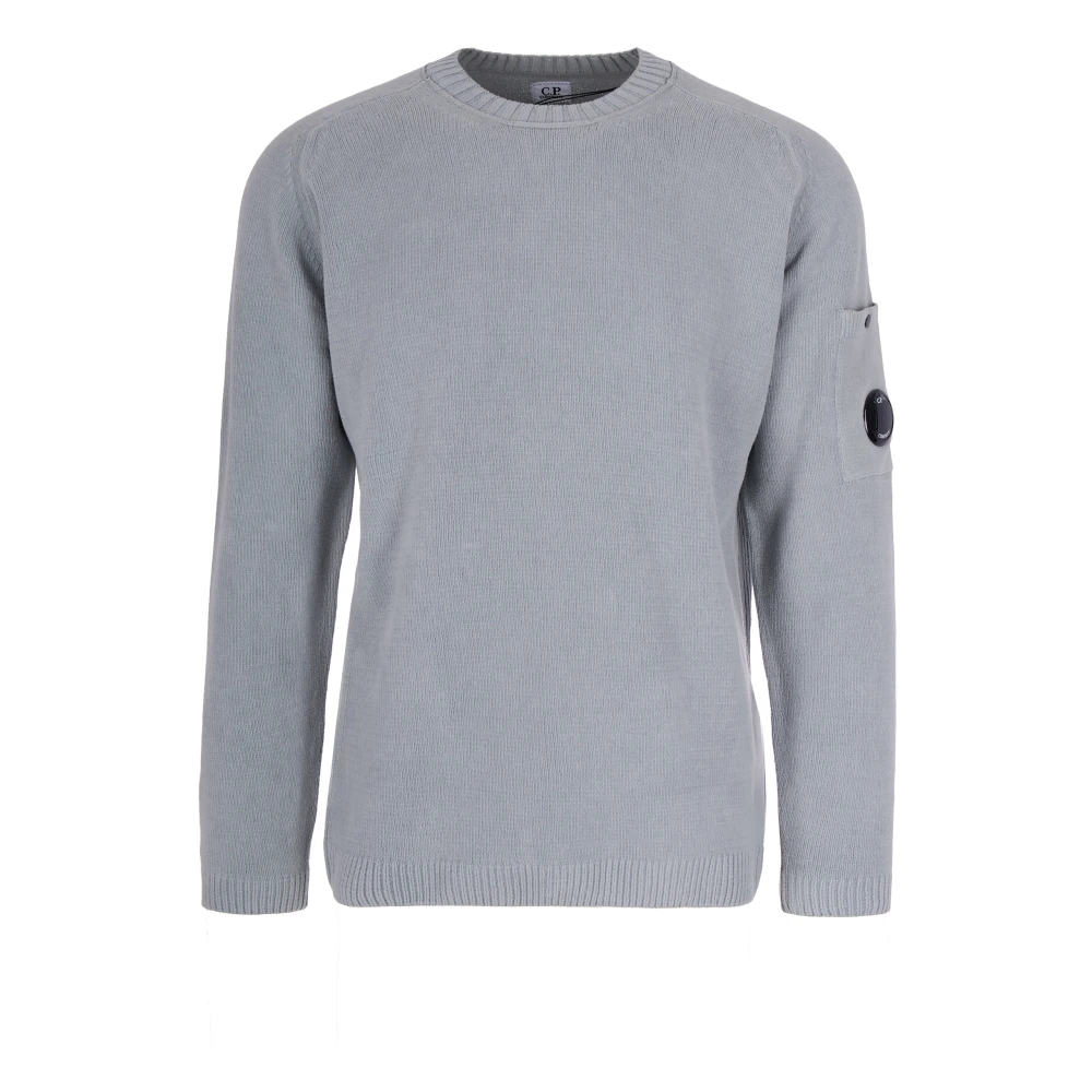 C.p. Company Blue Cotton Chenille Crewneck - Male - Round-Neck Knitwear - M - Knitwear