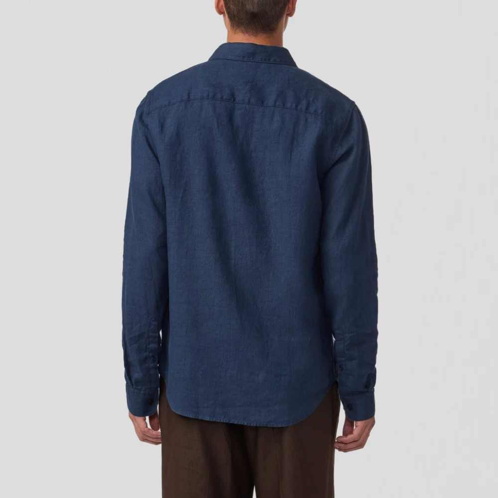 Nn07 Premium Linnen Navy Blue Overhemd Blue Heren