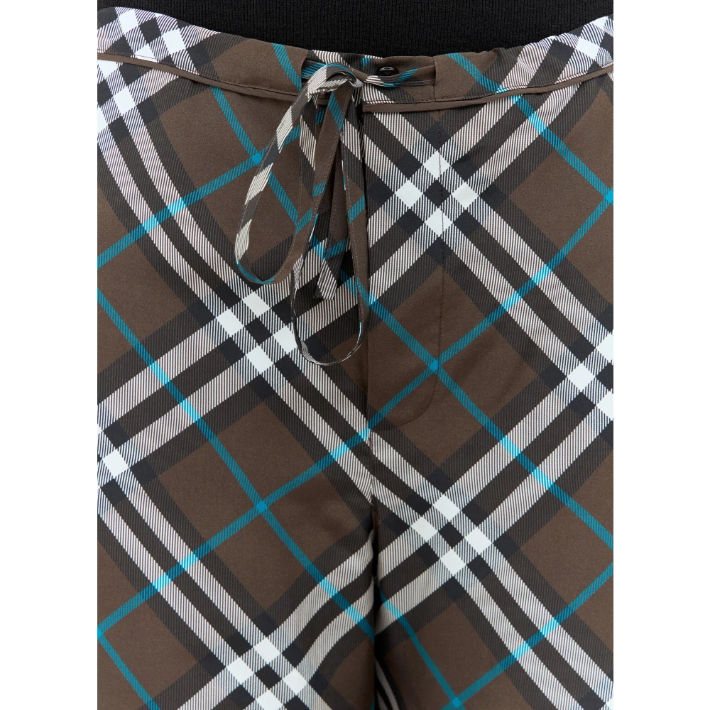 Burberry Zijden Geruite Trekkoordbroek Brown Dames