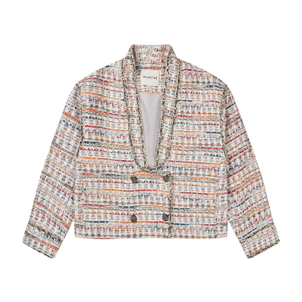 Munthe Elegante Bouclé Jas met Lange Kraag Multicolor Dames