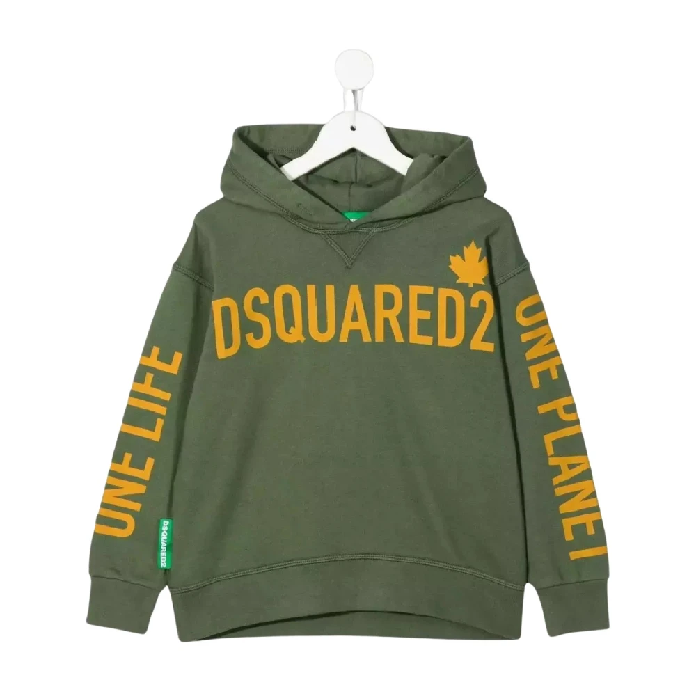 Dsquared2 Unisex Kids Green Kids Sweatshirts, 14 Y, Hoodie With Orange Logo