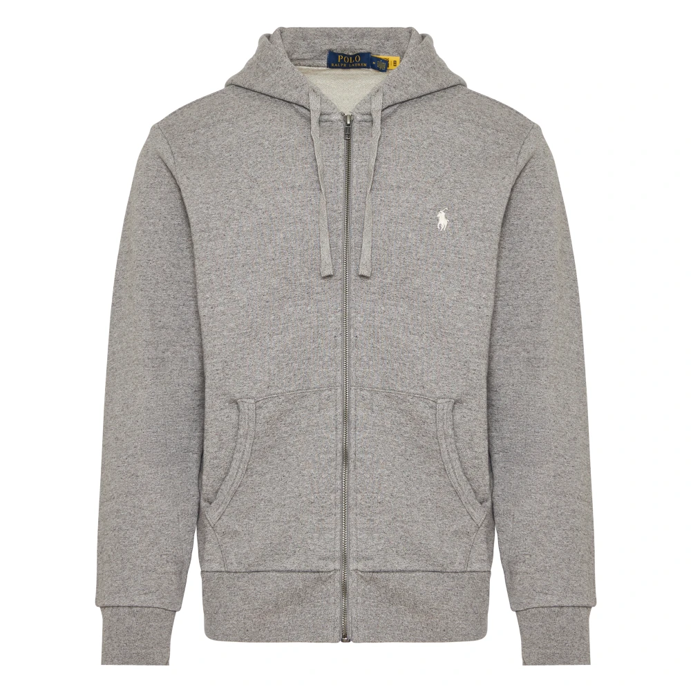 Ralph Lauren Bomull Zip Hoodie med Broderat Logotyp Gray, Herr