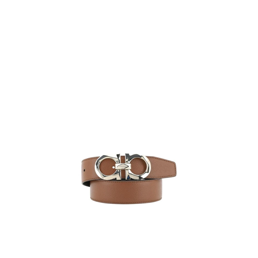 Salvatore Ferragamo Bruin Leren Omkeerbare Gancini Riem Brown Heren