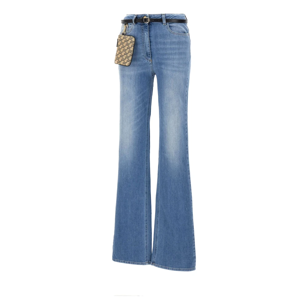 Elisabetta Franchi Blauwe Flared Jeans met Borduursel Blue Dames