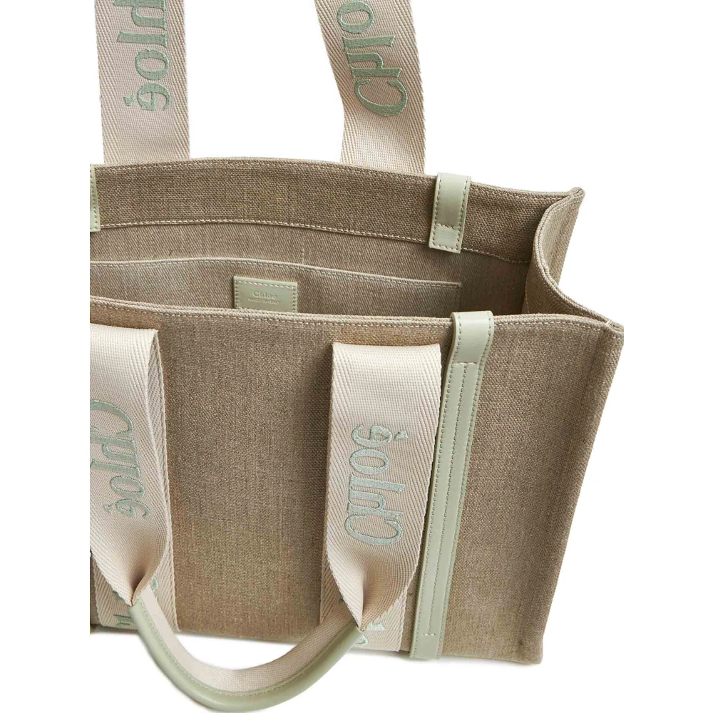 Chloé Beige Canvas Tote Bag met Lint Handvatten Beige Dames