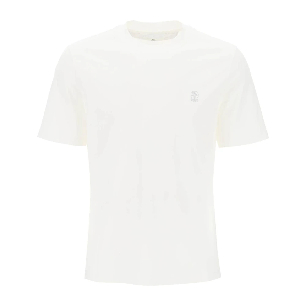 BRUNELLO CUCINELLI Katoenen T-shirt met Logo Print en Ronde Hals White Heren