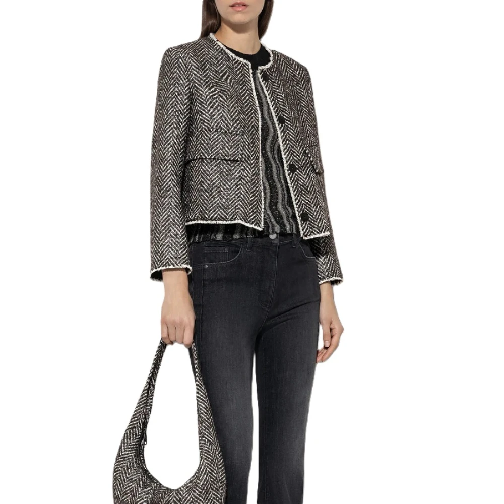 LUISA CERANO Moderne Visgraat Tweed Jas Gray Dames