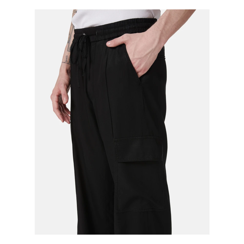Iceberg Zwarte cargo-fit broek in Tencel met borduursel Black Heren
