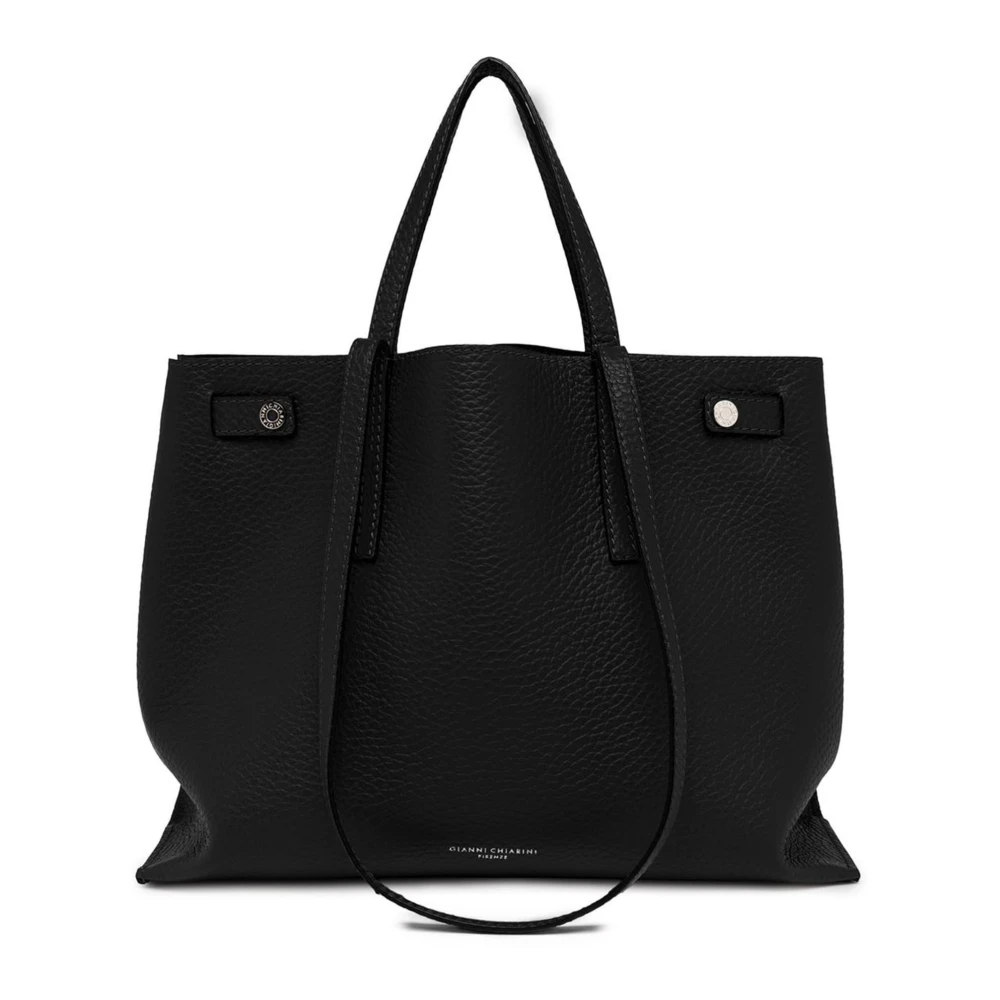 Gianni Chiarini Zwarte Dubbel Graanleren Maxi Tas Black Dames