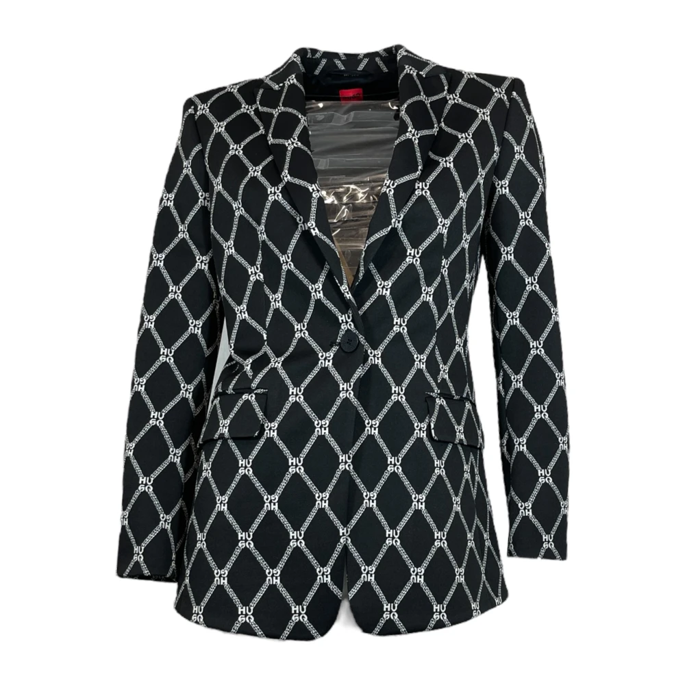 Hugo Women's Black Blazer With Logo Pattern - Blazers - Xs - Jackets