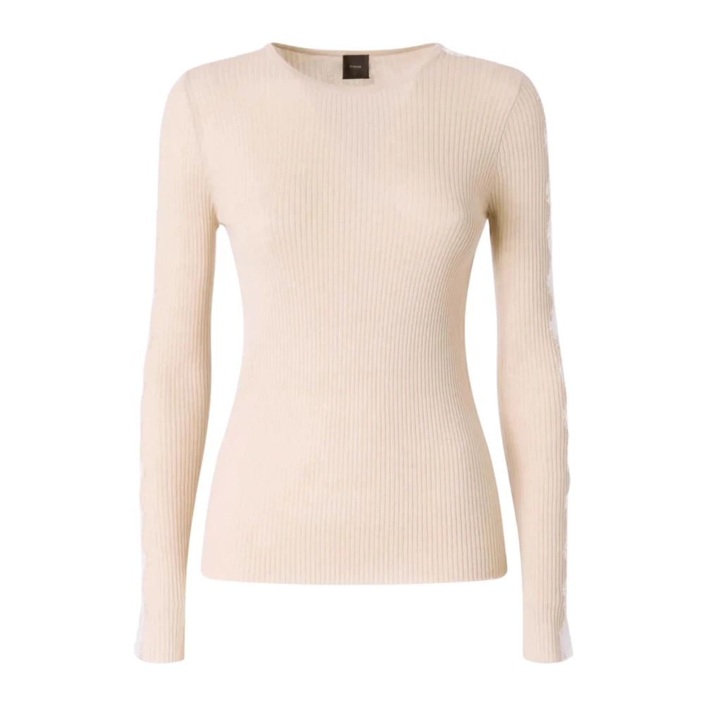 Pinko Donna Beige - Maglia A Costine Con Pizzo - S - Immagine 3