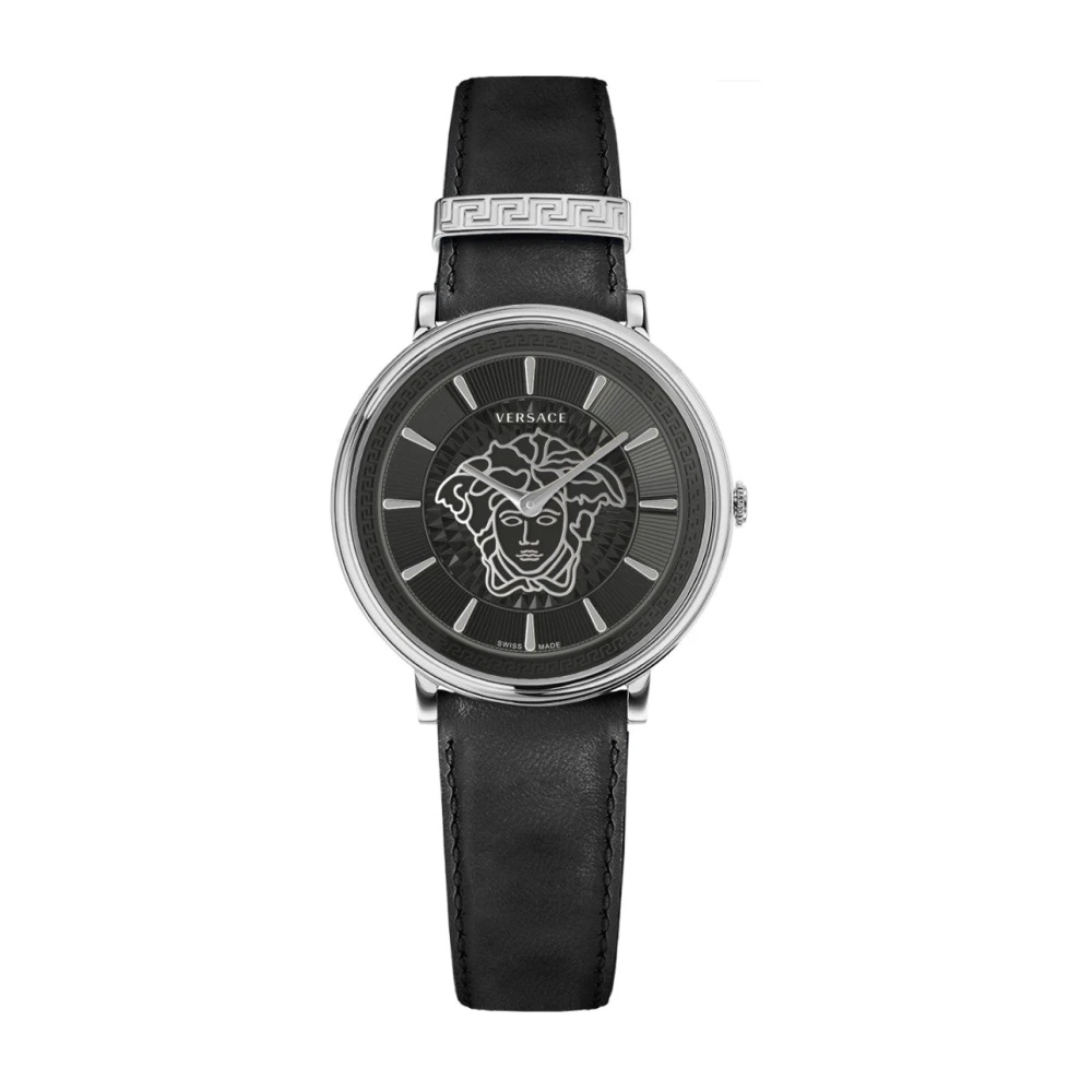 Versace Women's Gray Circle Leather Watch Black - Watches - One Size - Accessories