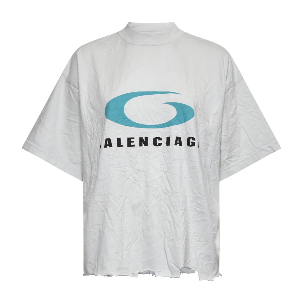 Balenciaga Cropped T-shirt med Logo Print White, Dam