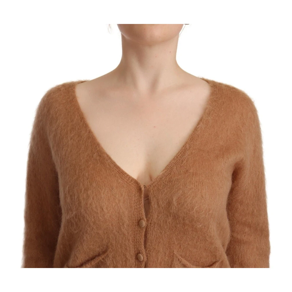 Pink Memories Bruine Gebreide Vest met Knoopsluiting aan de Voorkant Brown Dames