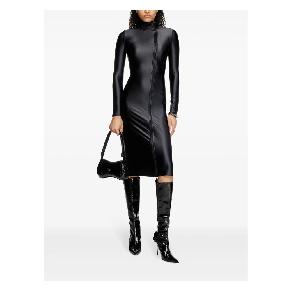 Diesel Zwarte Midi Jurk met Metallic Glans Black Dames