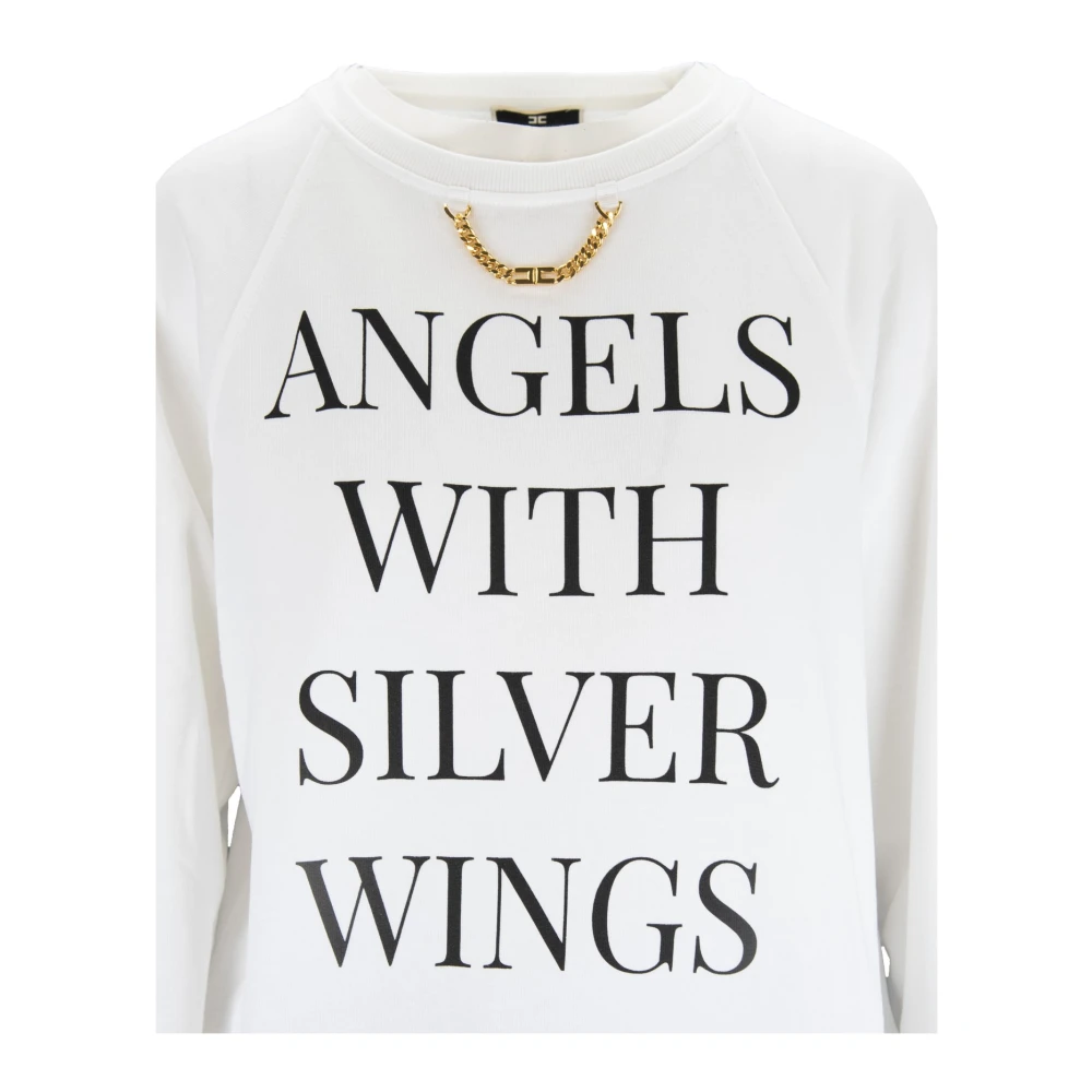 Elisabetta Franchi Stijlvolle katoenen sweatshirt met gouden ketting White Dames