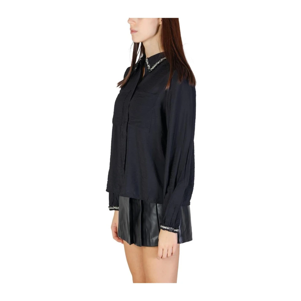 Vila Versierde Kraag Lange Mouw Shirt Black Dames