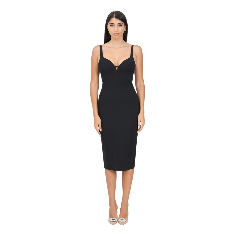 Elisabetta Franchi Zwarte Midi Jurk Cup-Cut Stretch Crêpe Black Dames