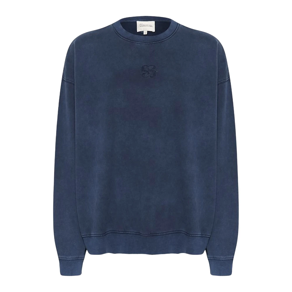 My Essential Wardrobe Geborduurde Logo Sweatshirt Donkerblauw Blue Dames