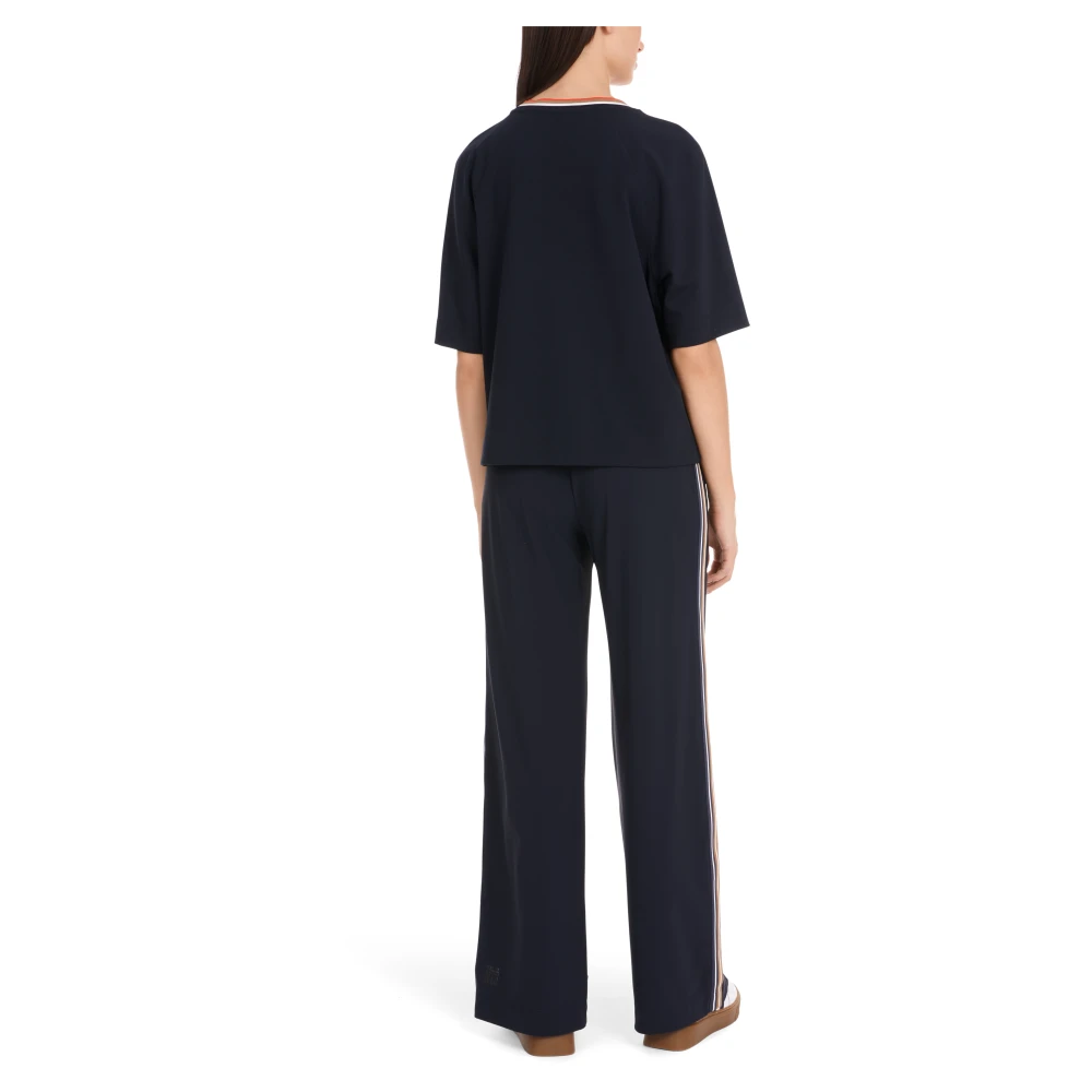 Marc Cain Gestreept Cropped T-shirt Blue Dames
