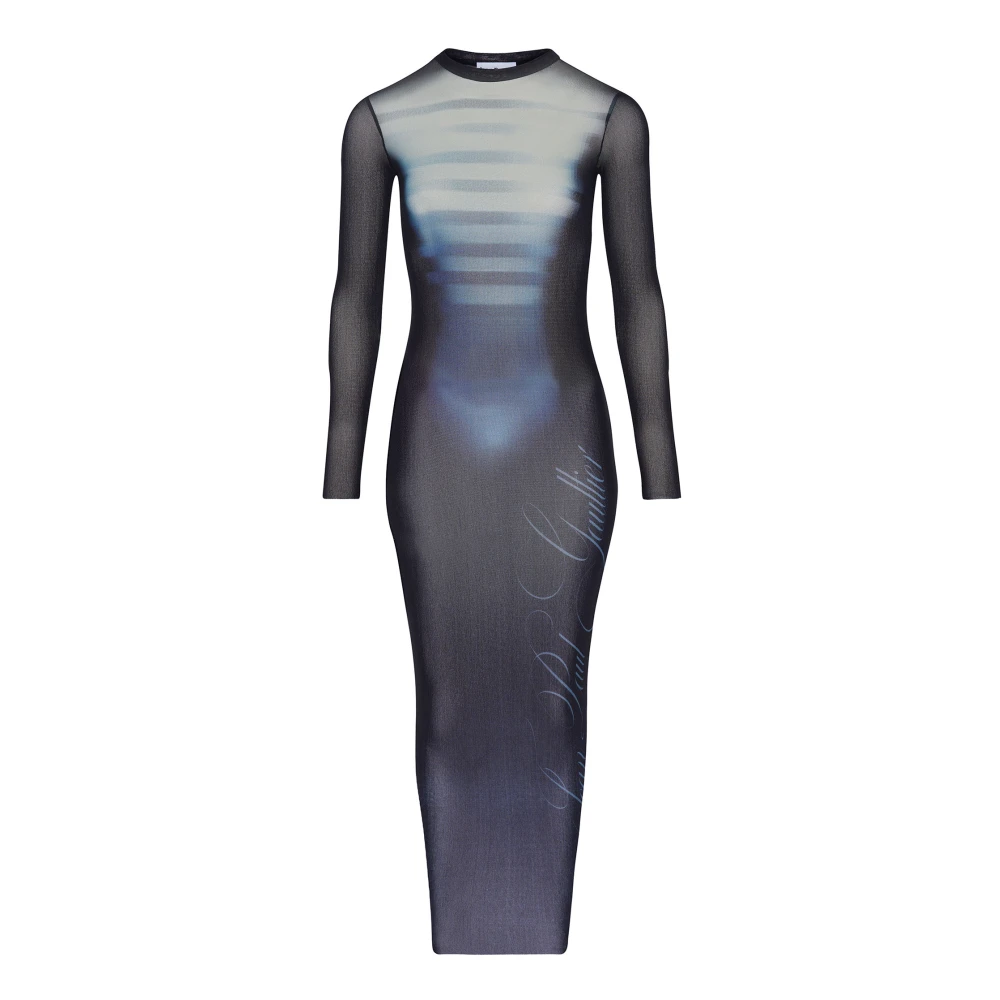 Jean Paul Gaultier Gedrukte Lange Jurk in Marineblauw Lichtblauw en Wit Blue Dames