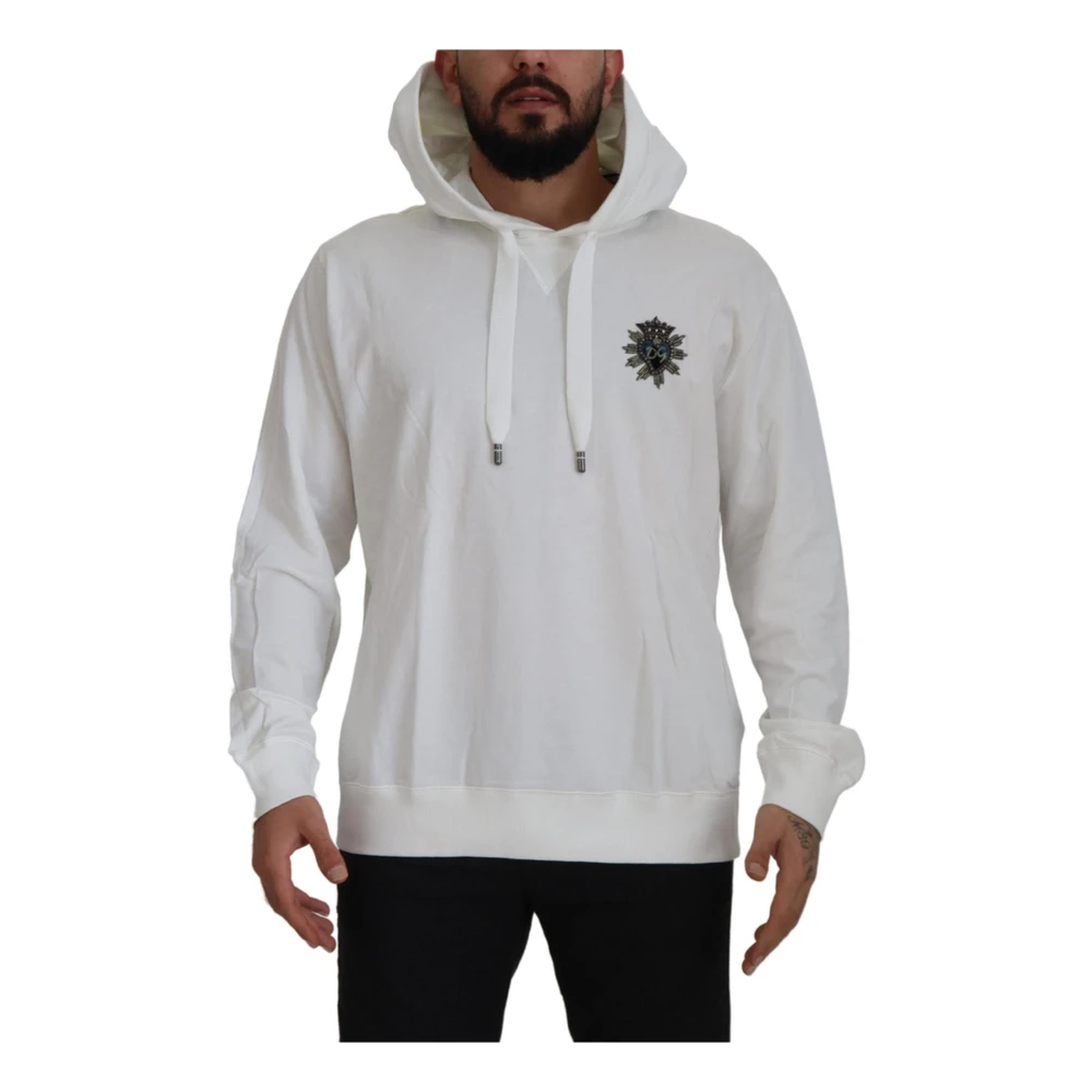 Dolce & Gabbana Men's White Hooded Sweater With Logo Details