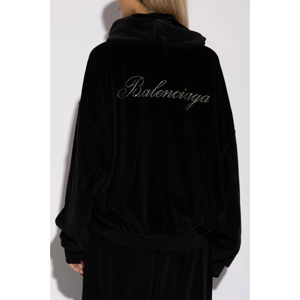 Balenciaga Velours hoodie met logo Black Dames
