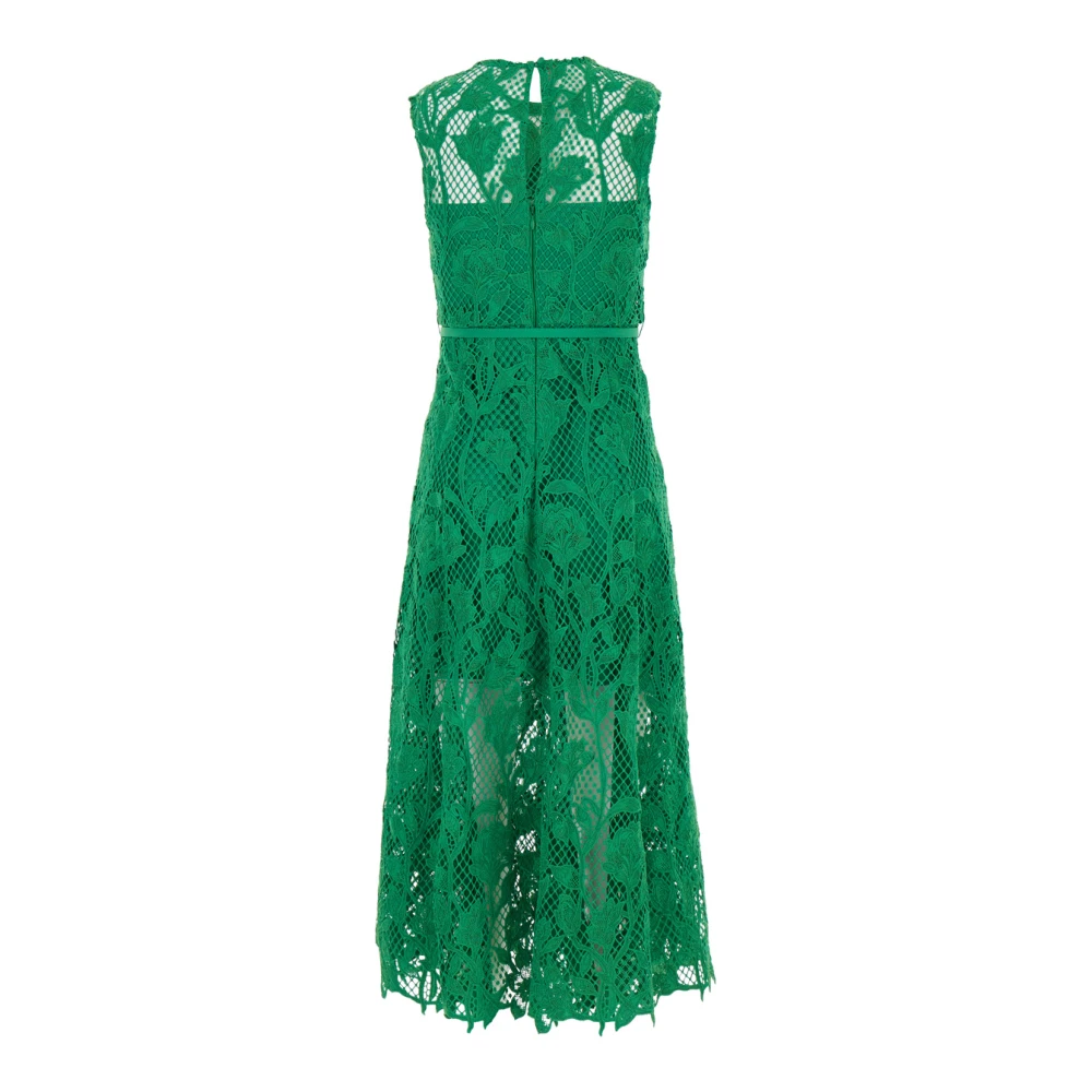 Self Portrait Groene Kant Mouwloze Midi Jurk Green Dames
