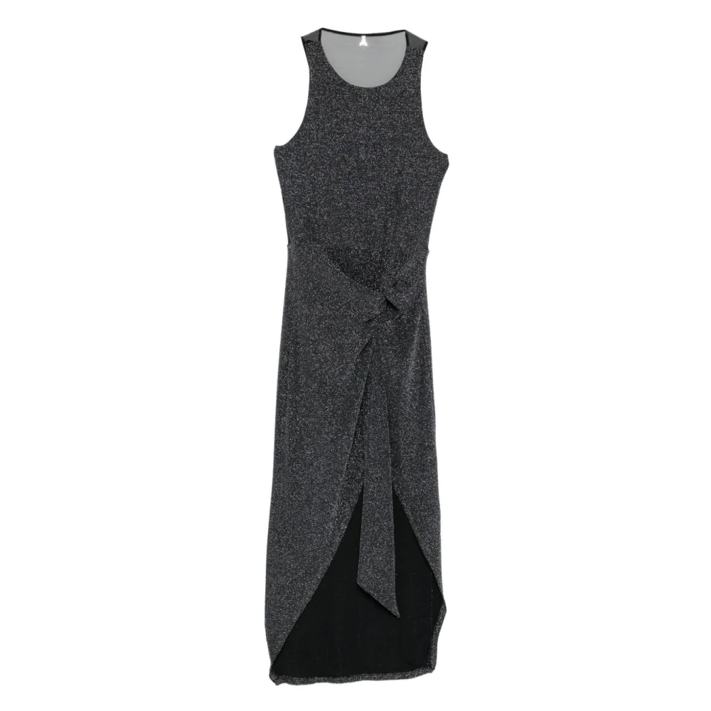 Patrizia Pepe Donna Nero Draped Lamé Midi Dress