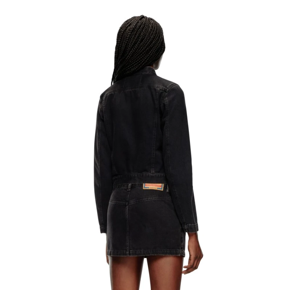 Diesel Zwarte Denim Stretch Katoenen Jas Black Dames