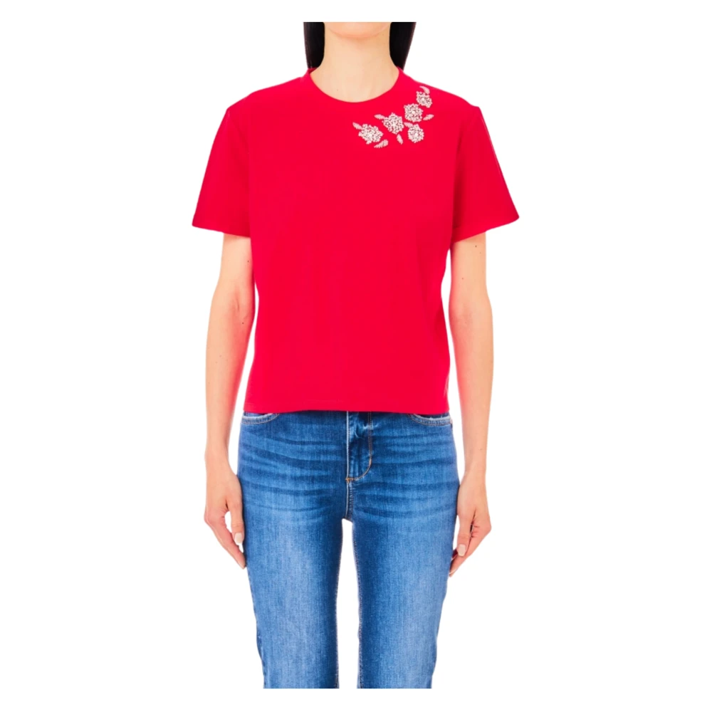 Liu Jo Rode T-shirts en Polos met Strass Kraag Red Dames