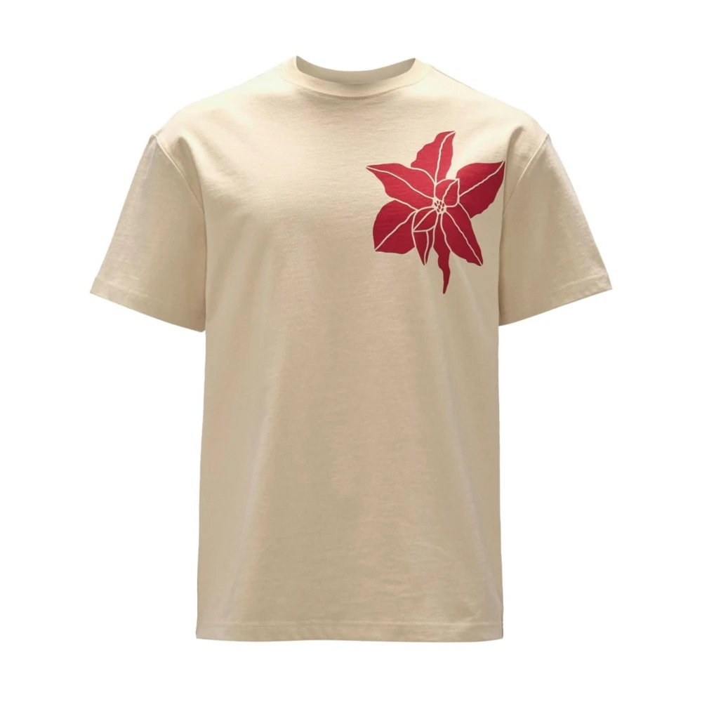 JW Anderson Blommig Beige Ekologisk Bomull T-shirt Beige, Herr