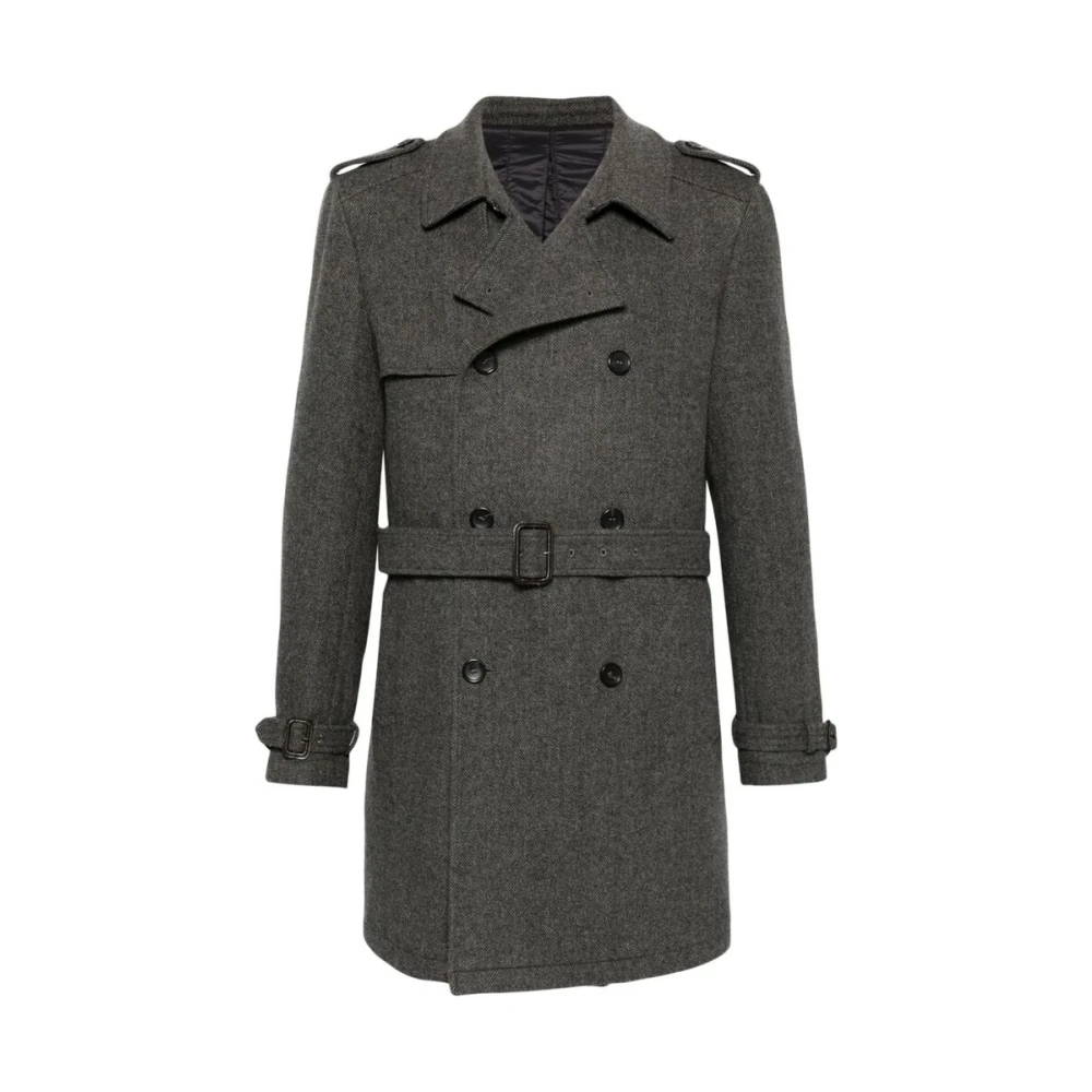 Reveres 1949 Grijze Herringbone Regenjas met Dubbele Knopenrij Gray Heren