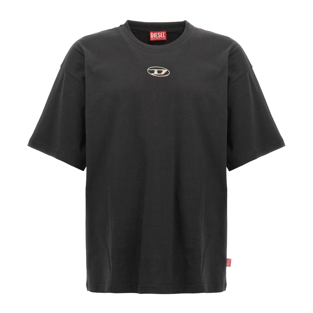Diesel Zwart Logo Print Ronde Hals T-Shirt Black Heren
