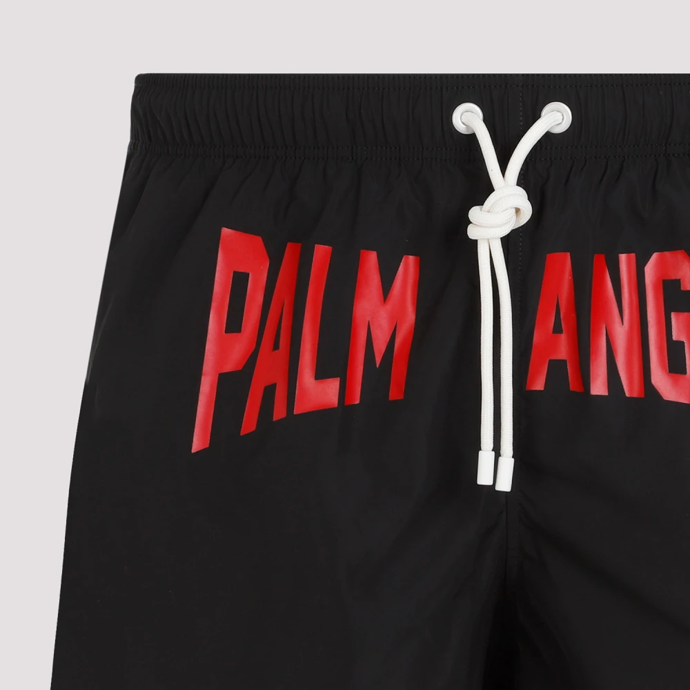 Palm Angels Zwarte Zwembroek Elastische Taille Rood Logo Black Heren